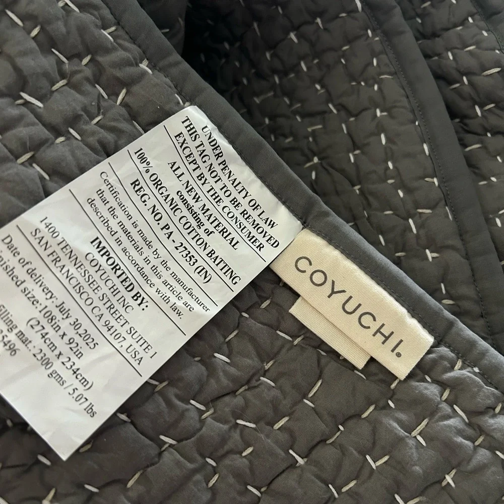 COYUCHI Pebbled Handstitched Organic Quilt $448 Sz  KING , NEW  Color: Slate